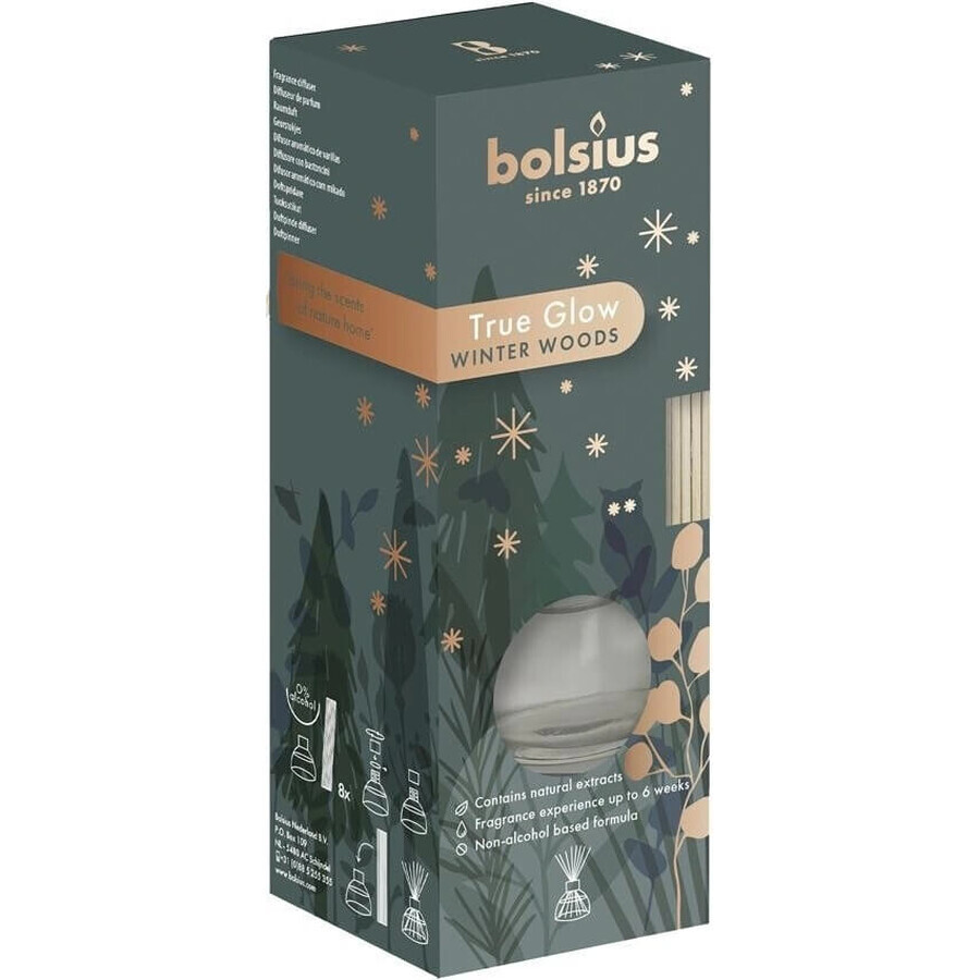 Bolsius True Glow Diffuseur Bois d'hiver Bâtons parfumés Bois d'hiver 1×45 ml, parfum d'ambiance