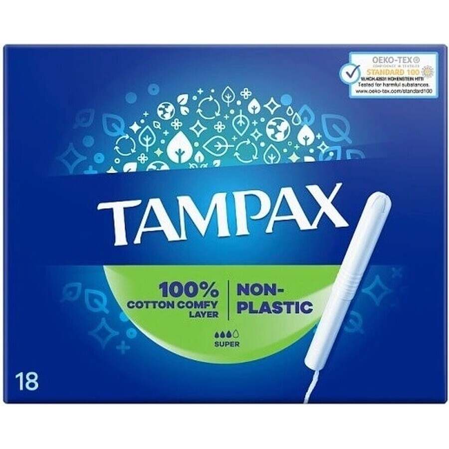 Tampax NON-PLASTIC Super 18pcs 1×18 pcs, tampons