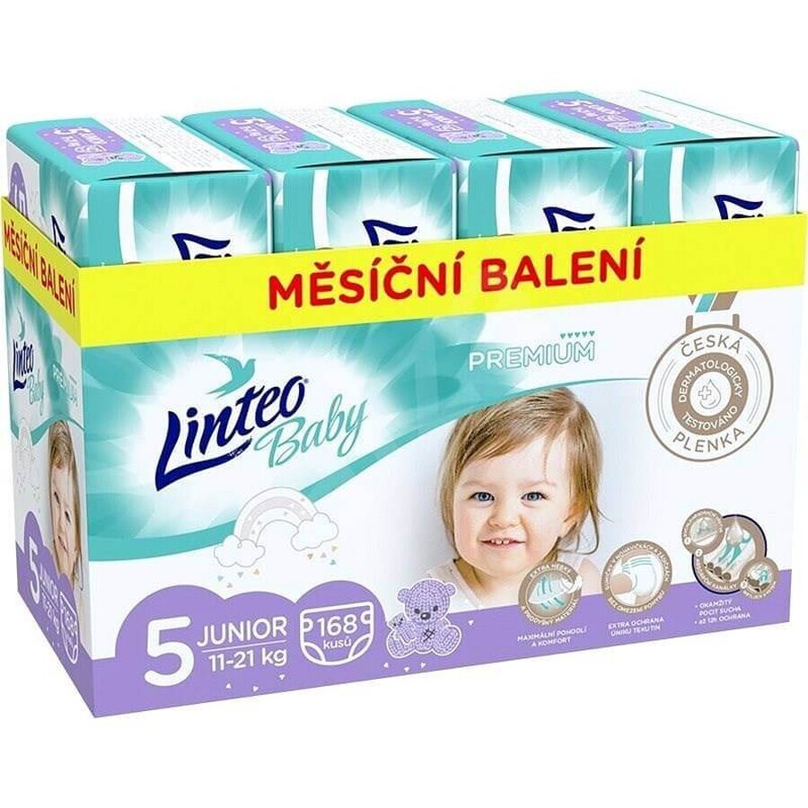 LINTEO BABY Premium Pannolini usa e getta 5 JUNIOR (11-21 kg) 168 pz. 1×168 pz.