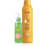 BABÉ SUN Spray solaire SPF 50 + gel d'aloe vera, 1x1 set 1x200 + 90 ml, spray solaire + cadeau : gel rafraîchissant