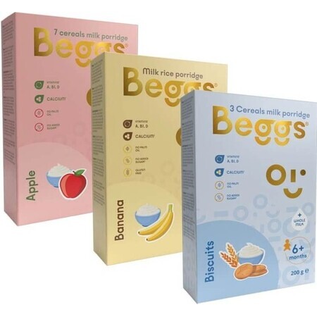 Beggs Mix porridge di avena con latte intero 3×200 g, porridge di avena per bambini