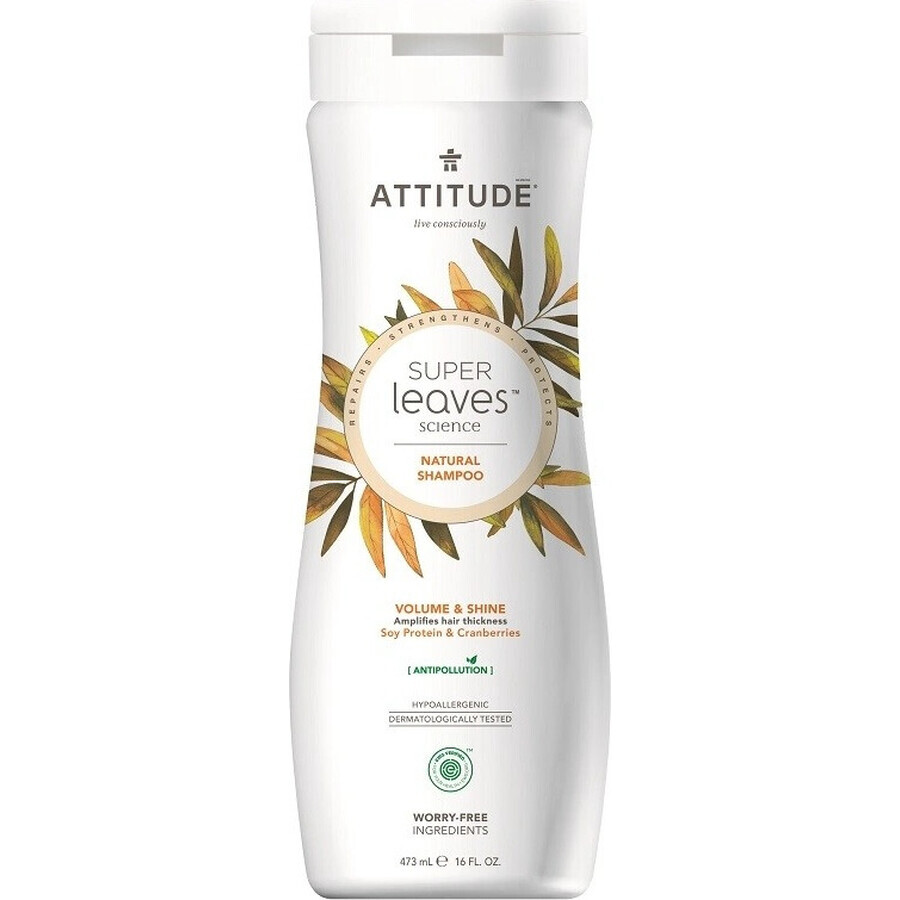 ATTITUDE Shampooing naturel Super feuilles avec effet détoxifiant - brillance et volume pour cheveux fins 1×473 ml, shampooing naturel