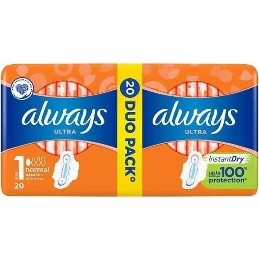 Always Ultra Duo 20 pcs Normal Plus 1×20 pcs, serviettes hygiéniques