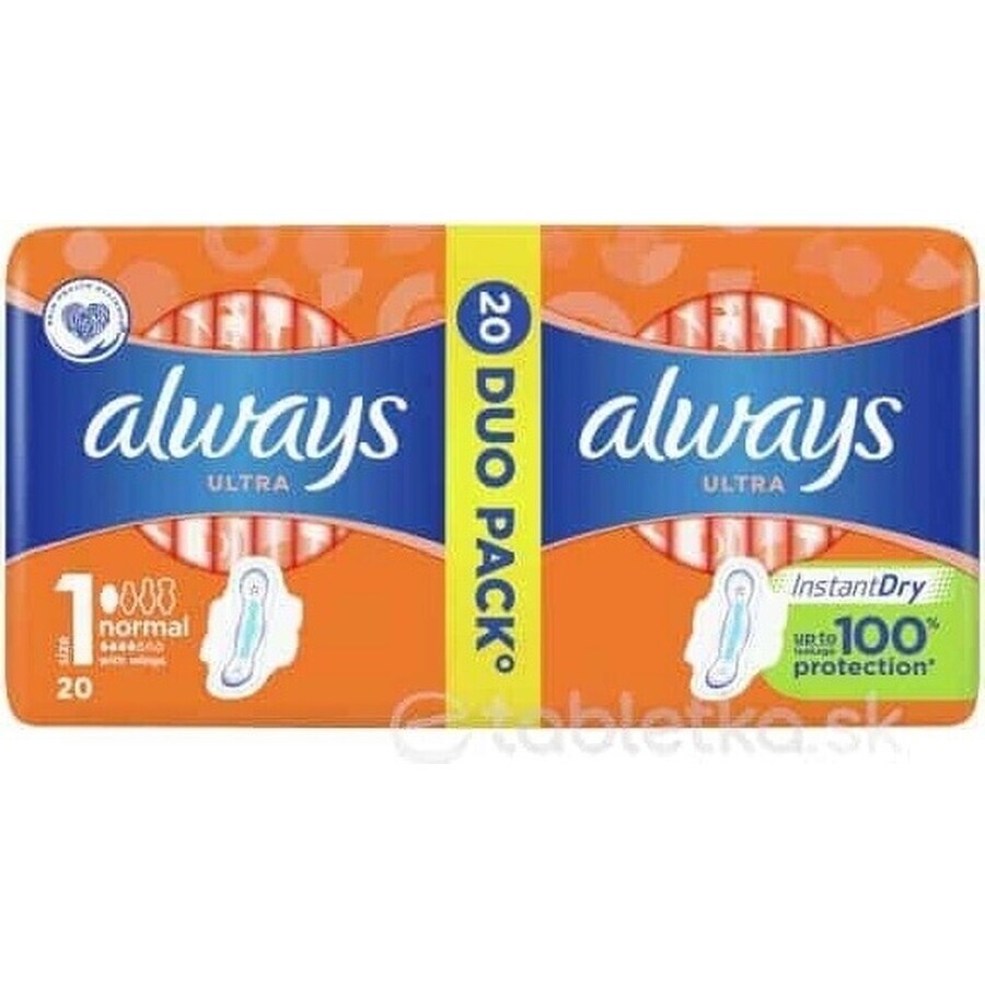 Always Ultra Duo 20 pcs Normal Plus 1×20 pcs, serviettes hygiéniques