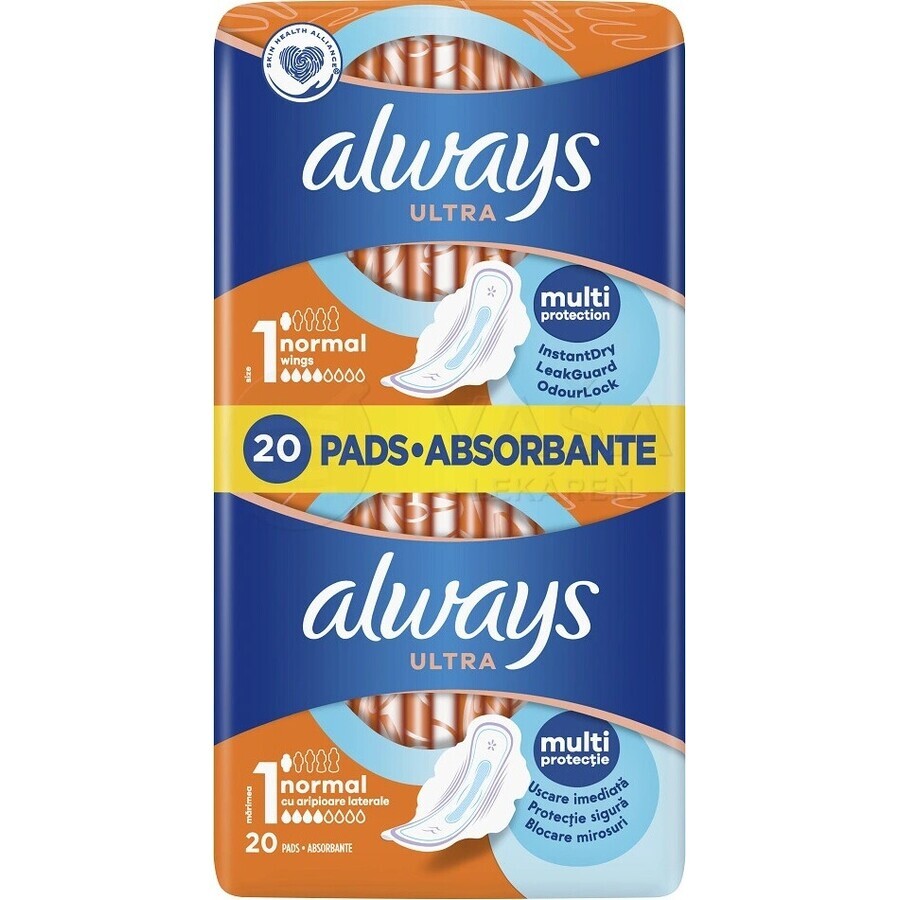 Always Ultra Duo 20 pcs Normal Plus 1×20 pcs, serviettes hygiéniques