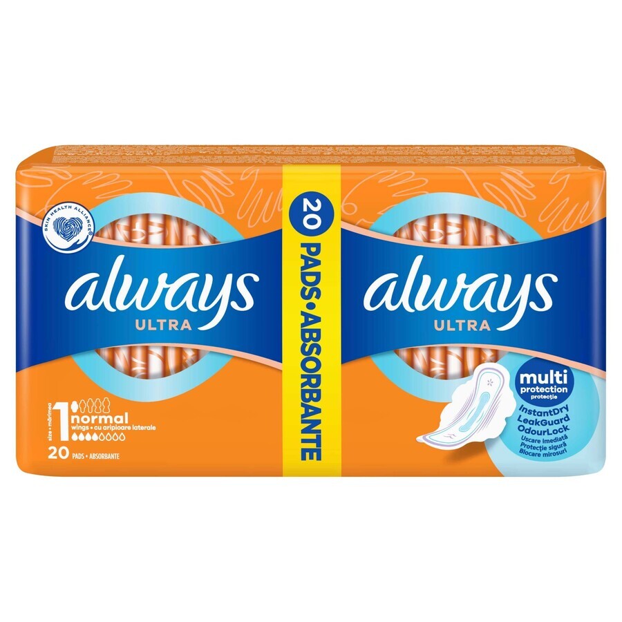 Always Ultra Duo 20 pcs Normal Plus 1×20 pcs, serviettes hygiéniques