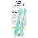 CHICCO Cuillère en silicone 2 pièces bleu 6m+ 1×1 pièce, douce pour les gencives de bébé