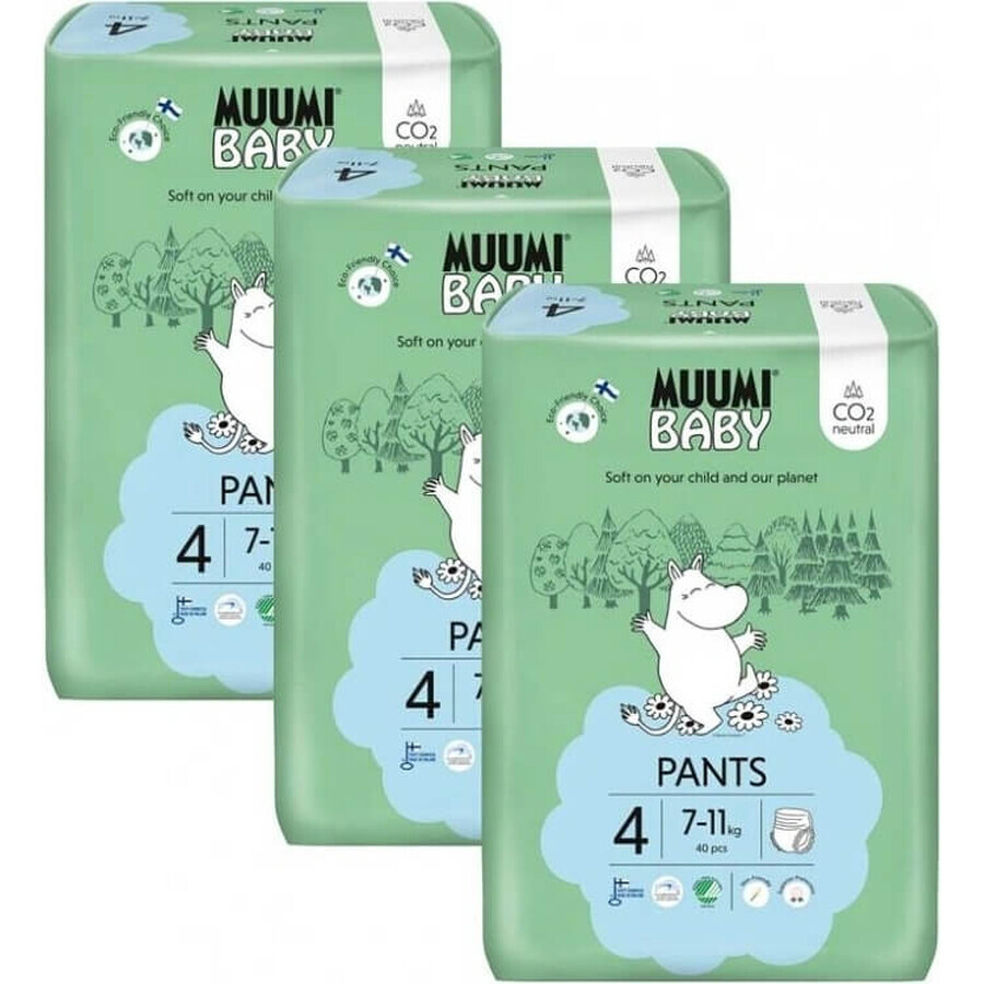 Muumi Baby Pants 4 Maxi 7-11 kg, confezione mensile di pannolini ecologici 1×120 pezzi, pannolini ecologici