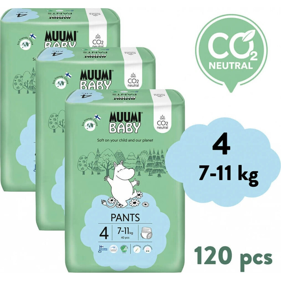 Muumi Baby Pants 4 Maxi 7-11 kg, confezione mensile di pannolini ecologici 1×120 pezzi, pannolini ecologici