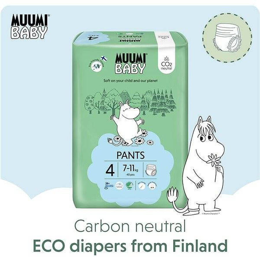 Muumi Baby Pants 4 Maxi 7-11 kg, confezione mensile di pannolini ecologici 1×120 pezzi, pannolini ecologici