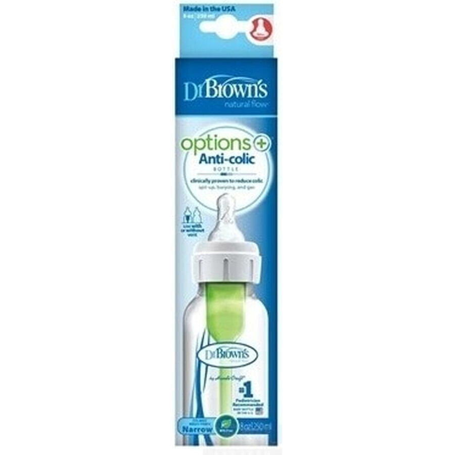 Dr.BROWN'S BABY BOTTLE OPTIONS+ 250 ml 1×1 pc, narrow, 0M+, anti-colic, plastic, white