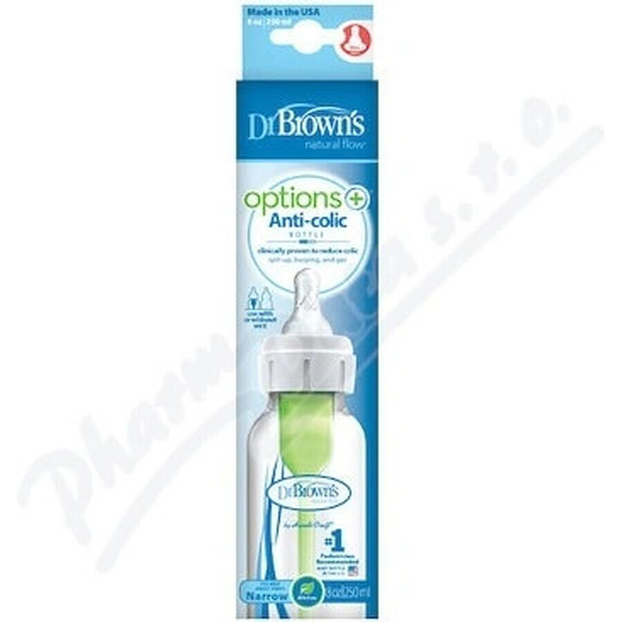 Dr.BROWN'S BABY BOTTLE OPTIONS+ 250 ml 1×1 pc, narrow, 0M+, anti-colic, plastic, white