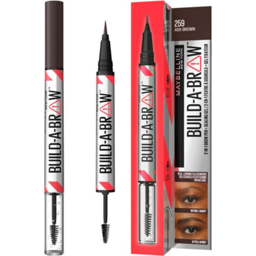 Maybelline New York Build A Brow 260 Deep Brown 1×1 Marqueur et gel à sourcils 1×1, Marqueur et gel à sourcils