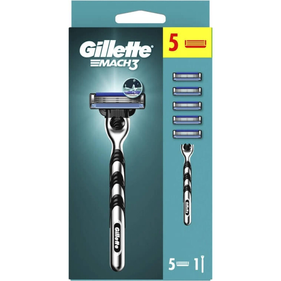 GILLETTE MACH3 SHAVER + 5NH Set 1×1, scheerapparaat + 5 reservekoppen