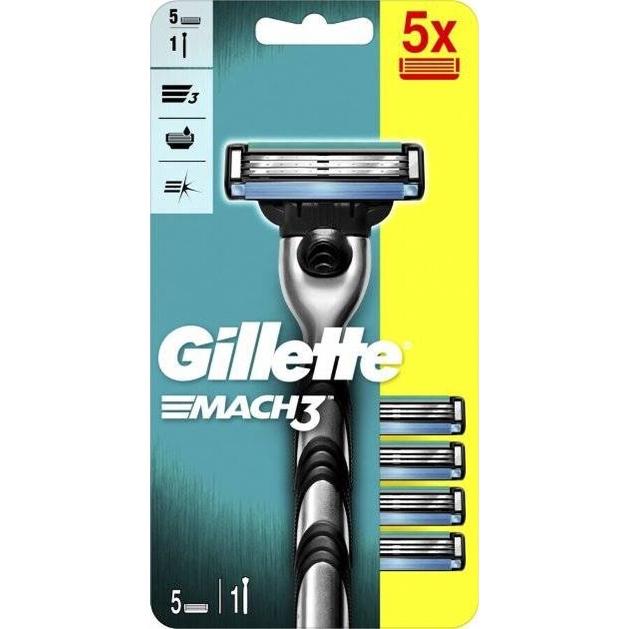 GILLETTE MACH3 SHAVER + 5NH Set 1×1, scheerapparaat + 5 reservekoppen