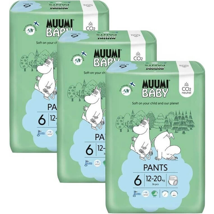 Muumi Baby Pants 6 Junior 12-20 kg, paquete mensual de eco pañales 1×108pcs, eco pañales