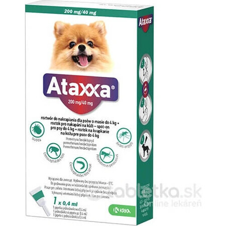 Ataxxa 200 mg/40 mg (chiens jusqu'à 4 kg) 1×0,4 ml, solution pour chiens