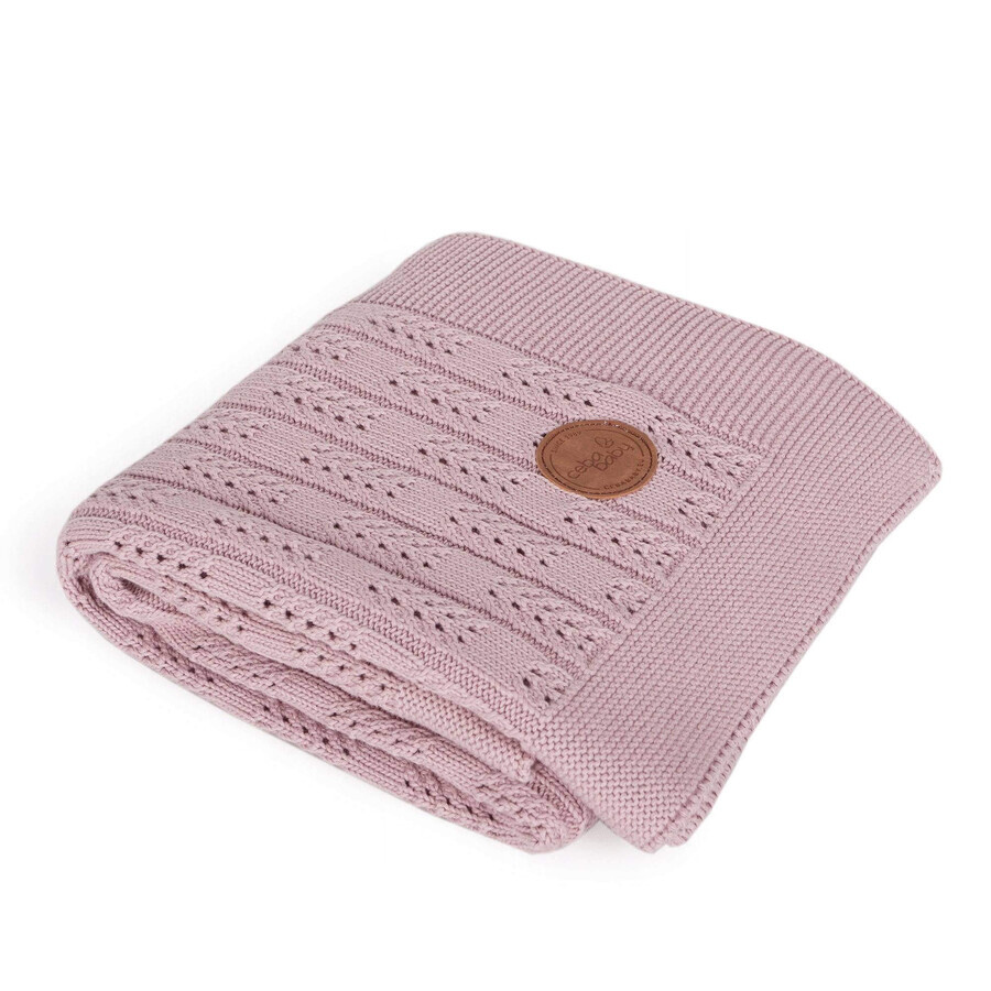 CEBA Knitted blanket in gift box 90 x 90 pink herringbone 1×1, 100% cotton