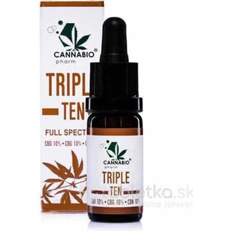 CANNABIOpharm TRIPLE TEN- CBD 10%-CBG 10%-CBN 10% 1×10 ml, aceite que contiene CBD, CBG y CBN