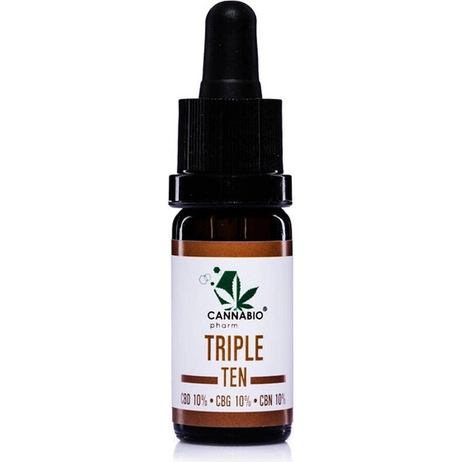 CANNABIOpharm TRIPLE TEN- CBD 10%-CBG 10%-CBN 10% 1×10 ml, aceite que contiene CBD, CBG y CBN