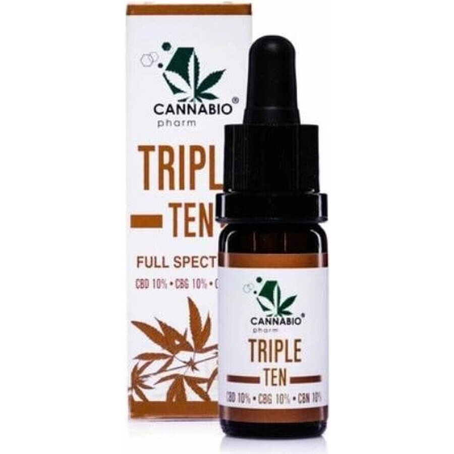 CANNABIOpharm TRIPLE TEN- CBD 10%-CBG 10%-CBN 10% 1×10 ml, aceite que contiene CBD, CBG y CBN