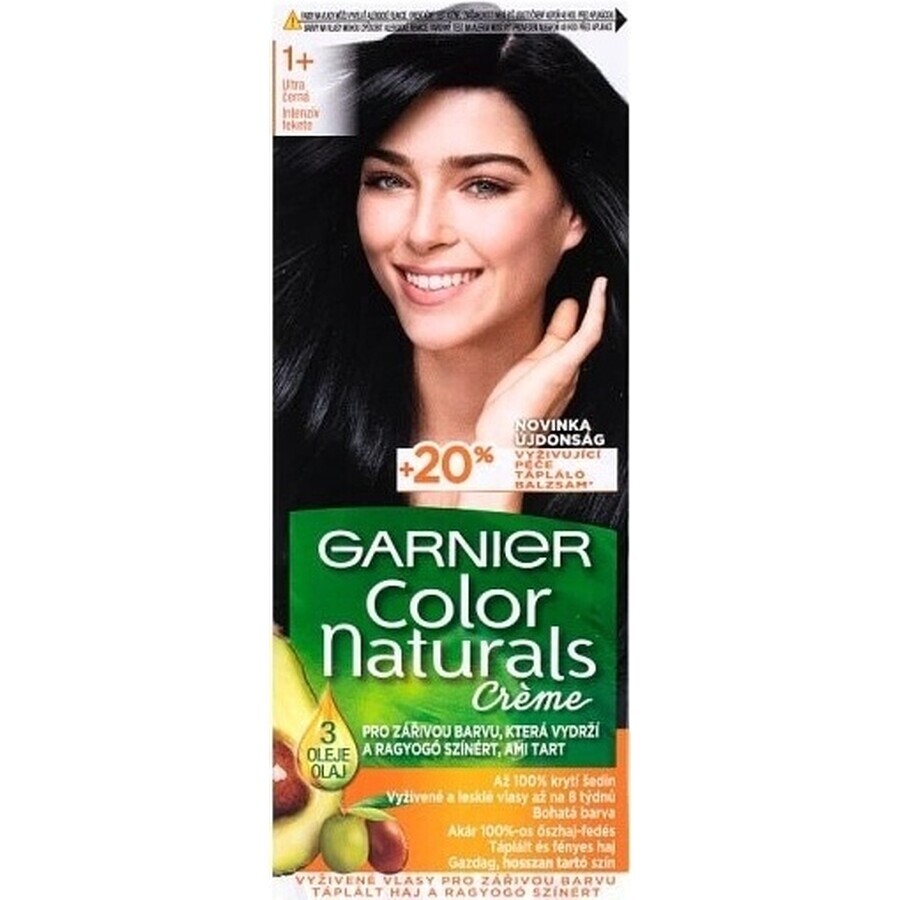 Garnier Color Naturals permanent hair color 1+ Ultra Black 1×1 bucată, culoare păr