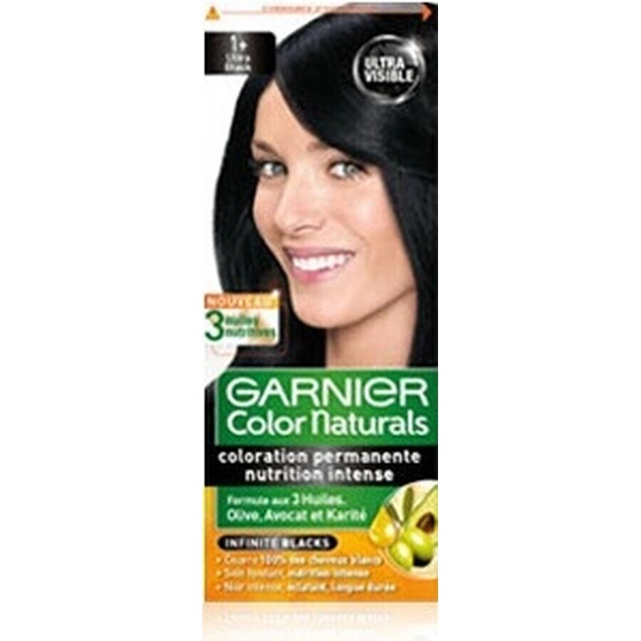 Garnier Color Naturals permanent hair color 1+ Ultra Black 1×1 bucată, culoare păr