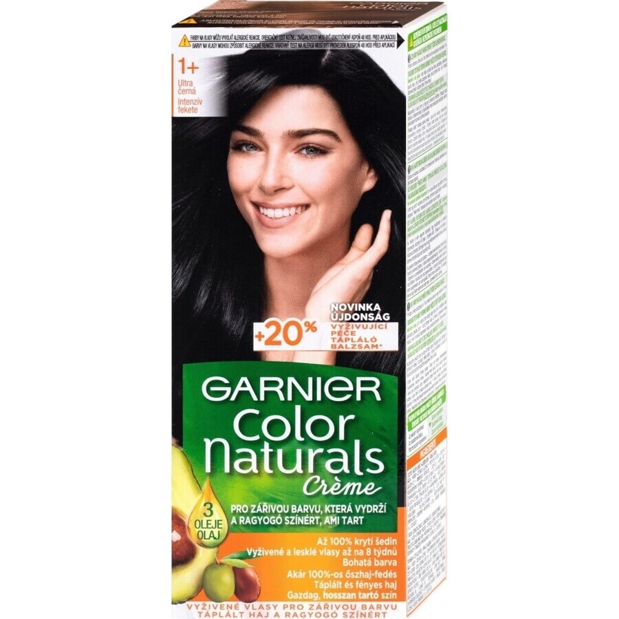 Garnier Color Naturals permanent hair color 1+ Ultra Black 1×1 bucată, culoare păr