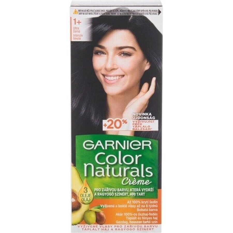 Garnier Color Naturals permanent hair color 1+ Ultra Black 1×1 bucată, culoare păr