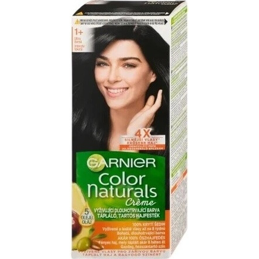 Garnier Color Naturals permanent hair color 1+ Ultra Black 1×1 bucată, culoare păr