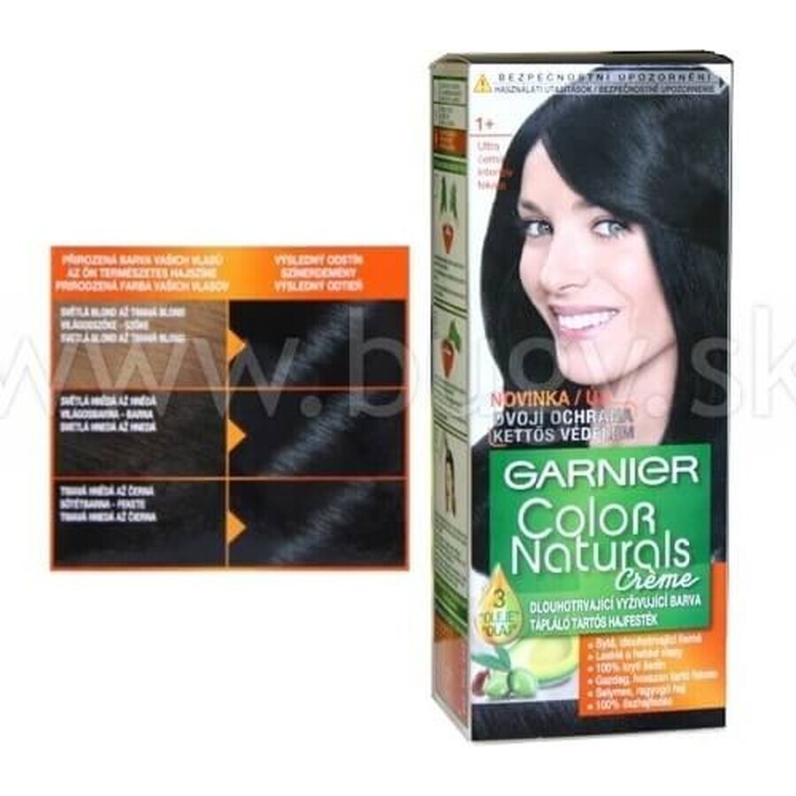 Garnier Color Naturals permanent hair color 1+ Ultra Black 1×1 bucată, culoare păr