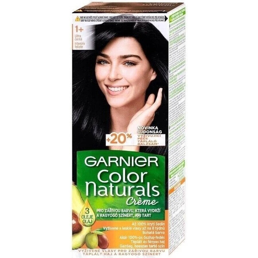 Garnier Color Naturals permanent hair color 1+ Ultra Black 1×1 bucată, culoare păr