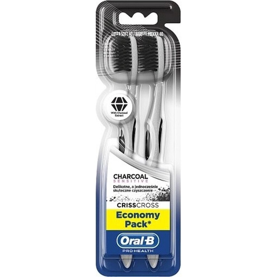 Brosse à dents Oral B 3D White Charcoal sensitive 1×2 pcs, brosses à dents