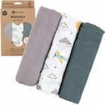 PETITE&MARS Bamboo Muslin Nappy Set 3pcs Moussy Grey Planes, 68 x 68 cm 1×3 pcs, nappy set