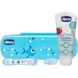 CHICCO Always Smiling set de brosses à dents et de dentifrices avec boîte Always Smiling bleu 12m + 1×1 pcs