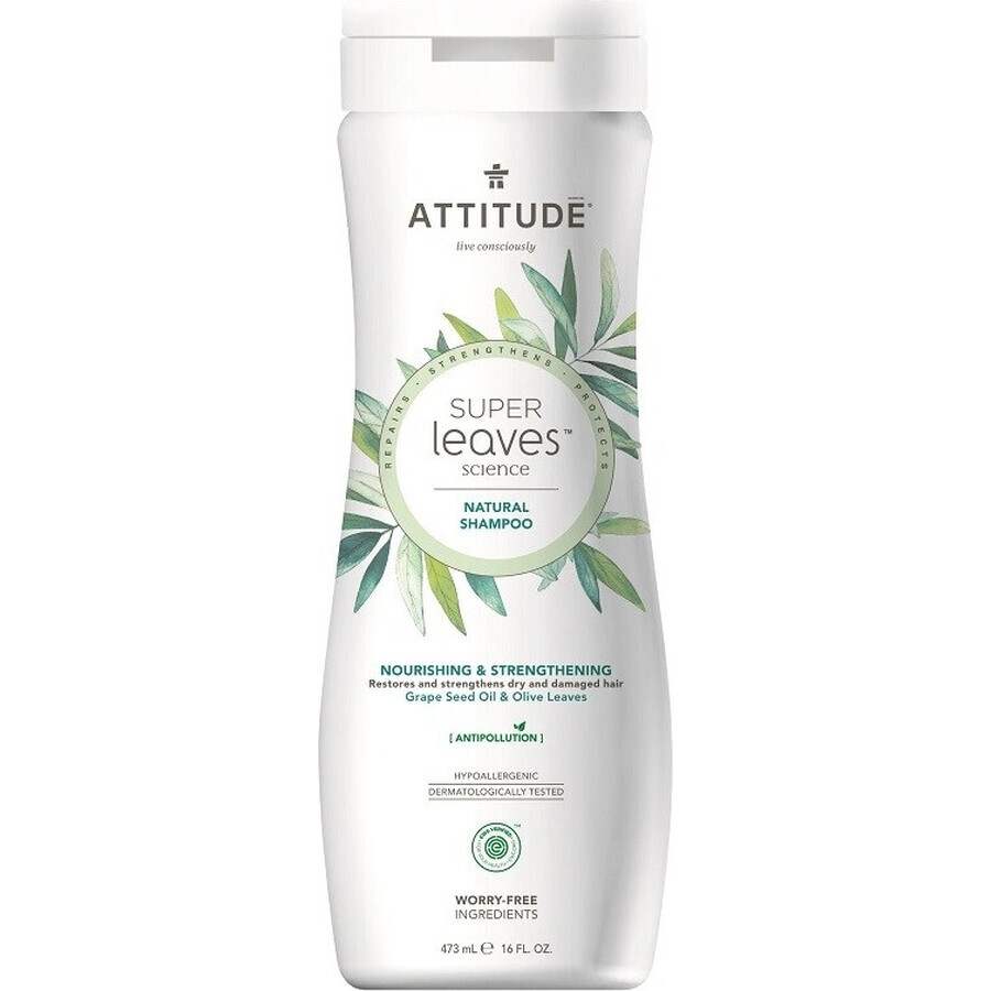 ATTITUDE Champú natural Super hojas con efecto desintoxicante - nutritivo para cabellos secos y dañados 1×473 ml, champú natural