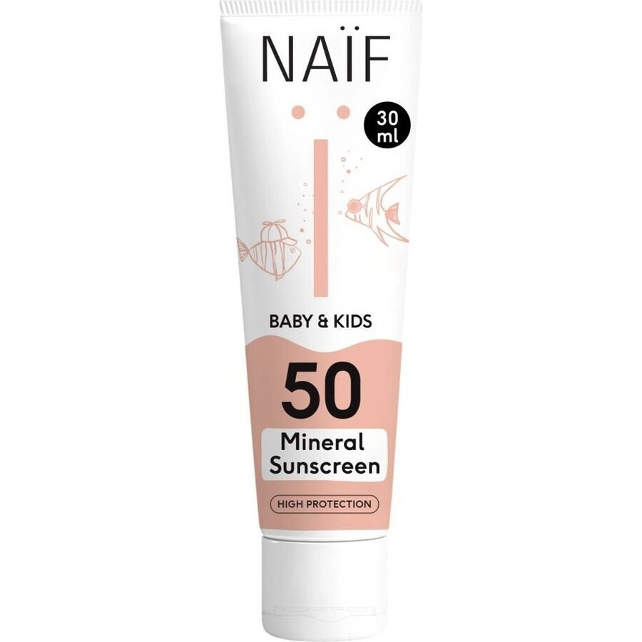 NAÏF Crème solaire protectrice SPF 50 pour enfants et bébés 1×30 ml, protection solaire