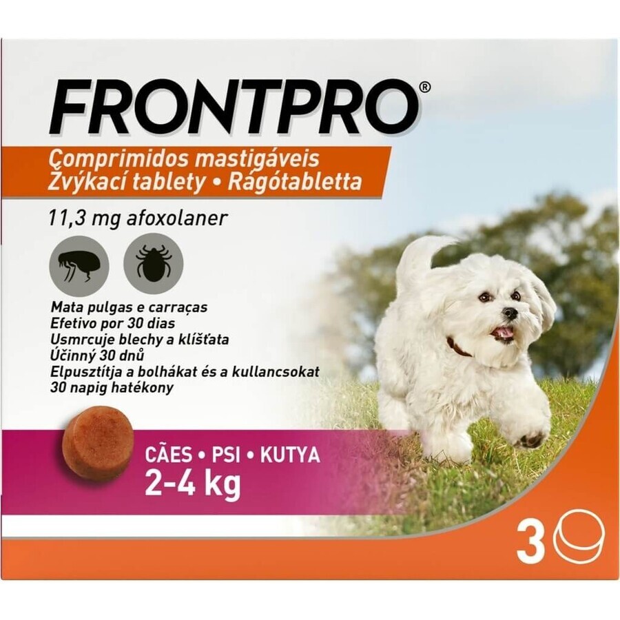 FRONTPRO® antiparasitaire comprimés à croquer pour chiens (2-4 kg) 1×3 tbl, comprimés antiparasitaires