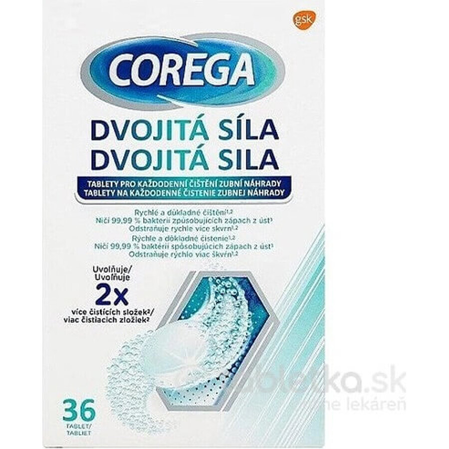 COREGA Double Strength 1x36 pcs, comprimés de nettoyage pour prothèses dentaires