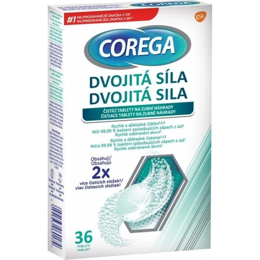 COREGA Double Strength 1x36 pcs, comprimés de nettoyage pour prothèses dentaires