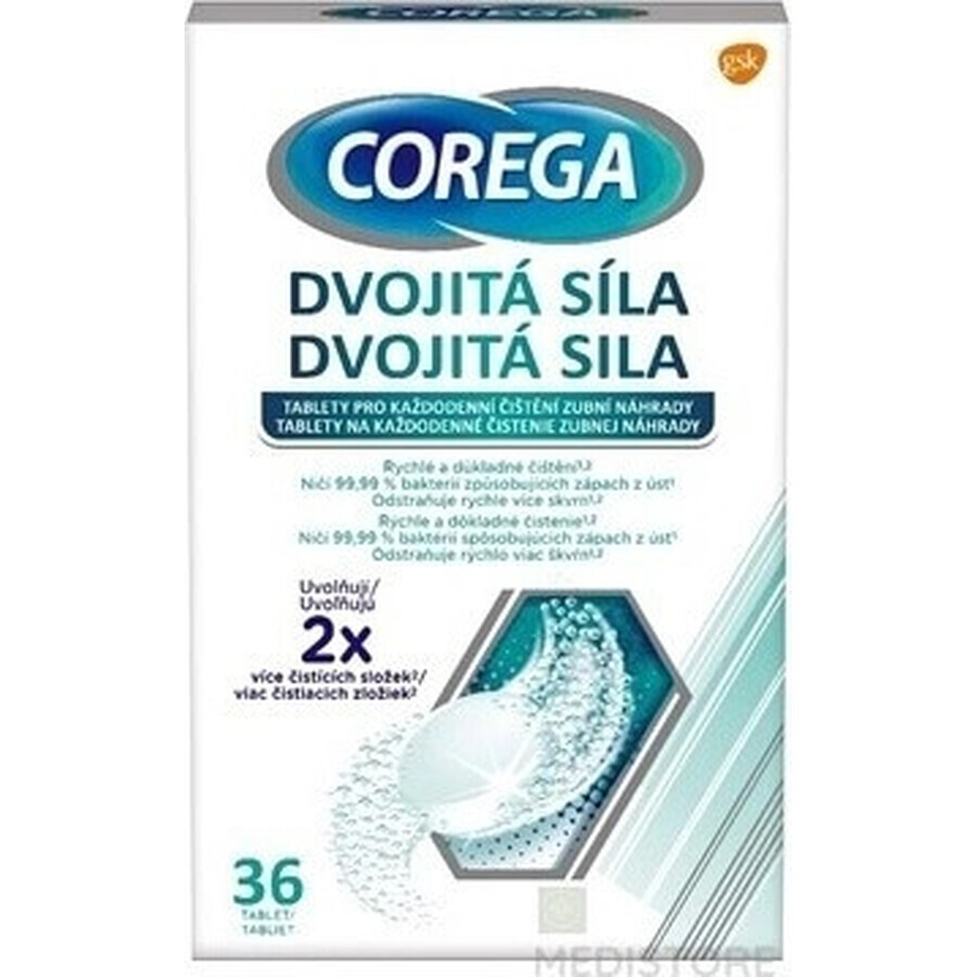 COREGA Double Strength 1x36 pcs, comprimés de nettoyage pour prothèses dentaires