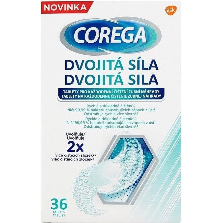 COREGA Double Strength 1x36 pcs, comprimés de nettoyage pour prothèses dentaires