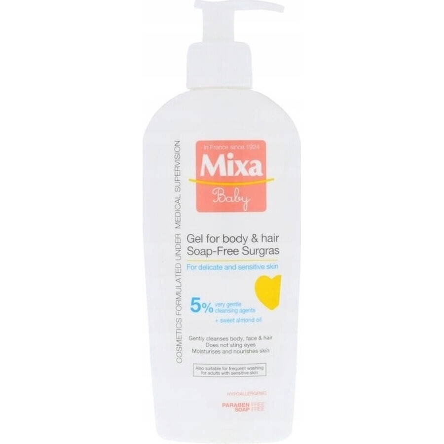 Mixa Baby Surgras Soap-Free Body and Hair Wash Gel 1×250 ml, washing gel for babies