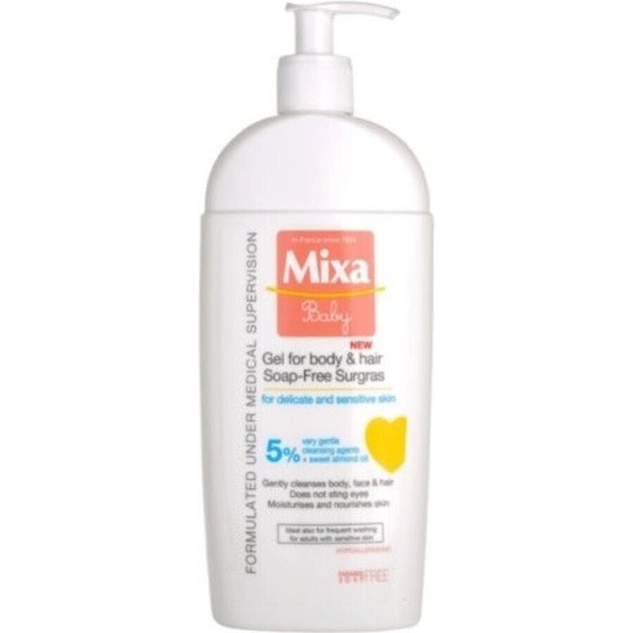 Mixa Baby Surgras Soap-Free Body and Hair Wash Gel 1×250 ml, washing gel for babies