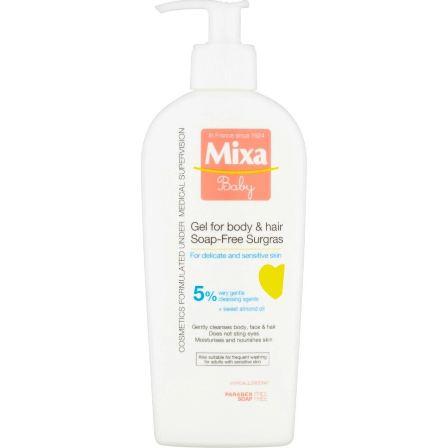 Mixa Baby Surgras Soap-Free Body and Hair Wash Gel 1×250 ml, washing gel for babies