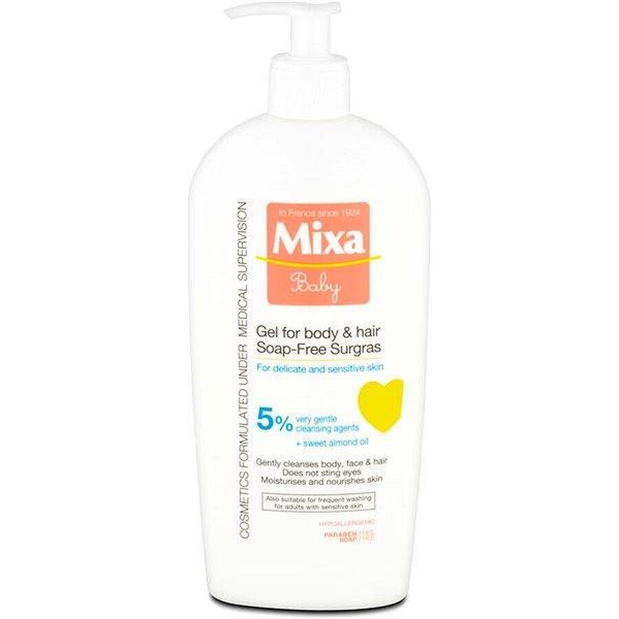 Mixa Baby Surgras Soap-Free Body and Hair Wash Gel 1×250 ml, washing gel for babies