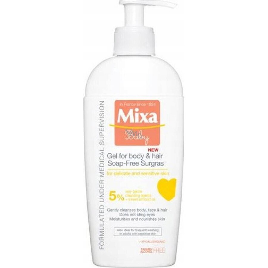 Mixa Baby Surgras Soap-Free Body and Hair Wash Gel 1×250 ml, washing gel for babies