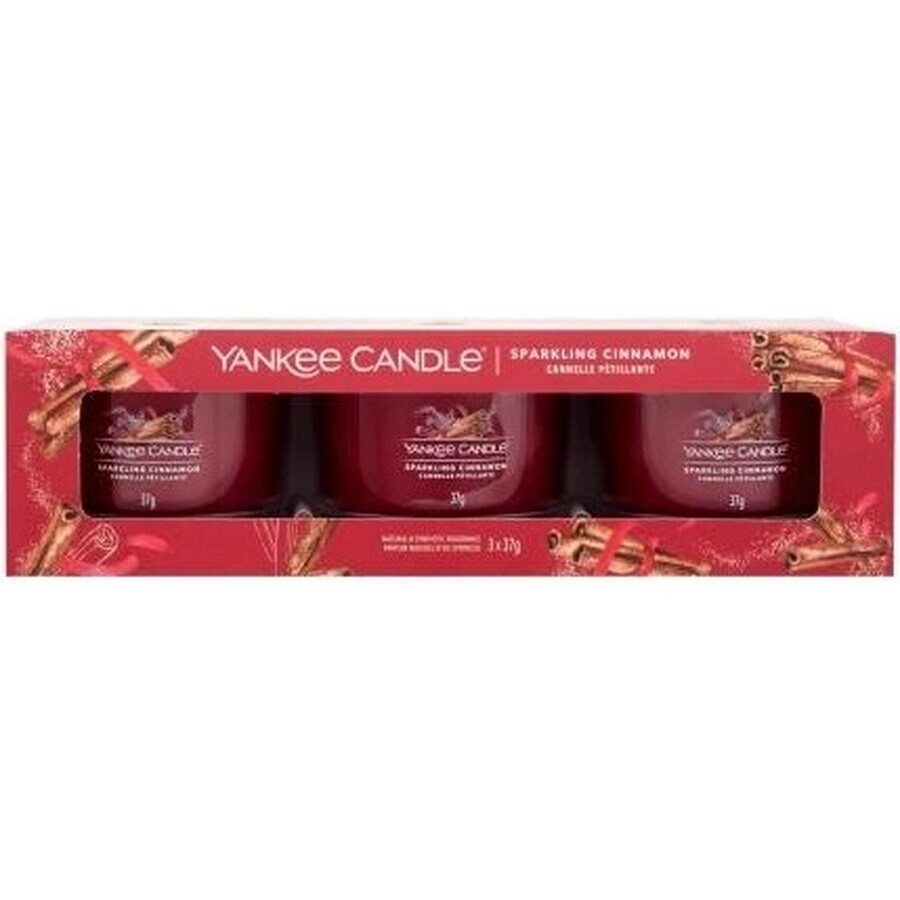 Yankee Candle 3x lumânare votivă în sticlă Sparkling Cinnamon 3x37 g, lumânare parfumată