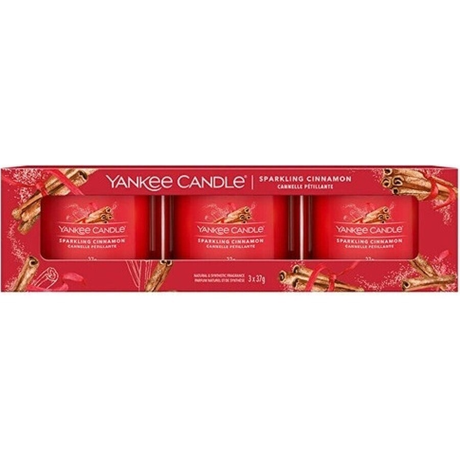 Yankee Candle 3x lumânare votivă în sticlă Sparkling Cinnamon 3x37 g, lumânare parfumată