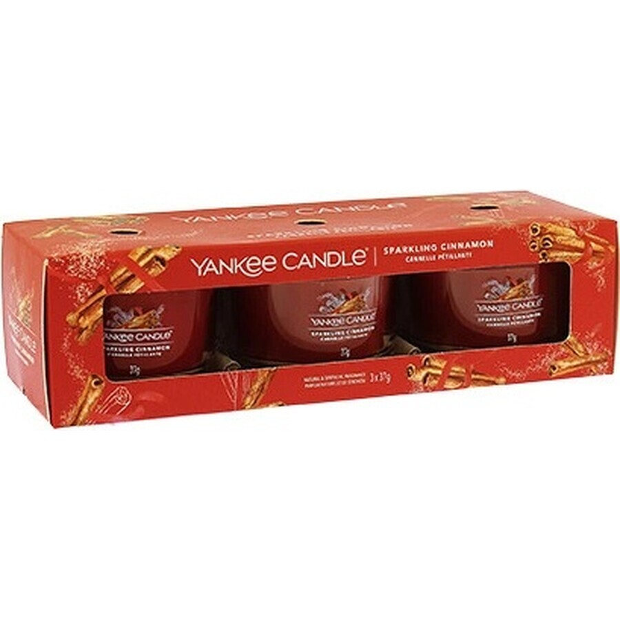 Yankee Candle 3x lumânare votivă în sticlă Sparkling Cinnamon 3x37 g, lumânare parfumată